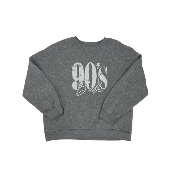 SHEIN Gray "90s Babe" Distressed Crew Neck Relaxed Fit Sweater Grunge Era Y2K - Picture 2 of 12